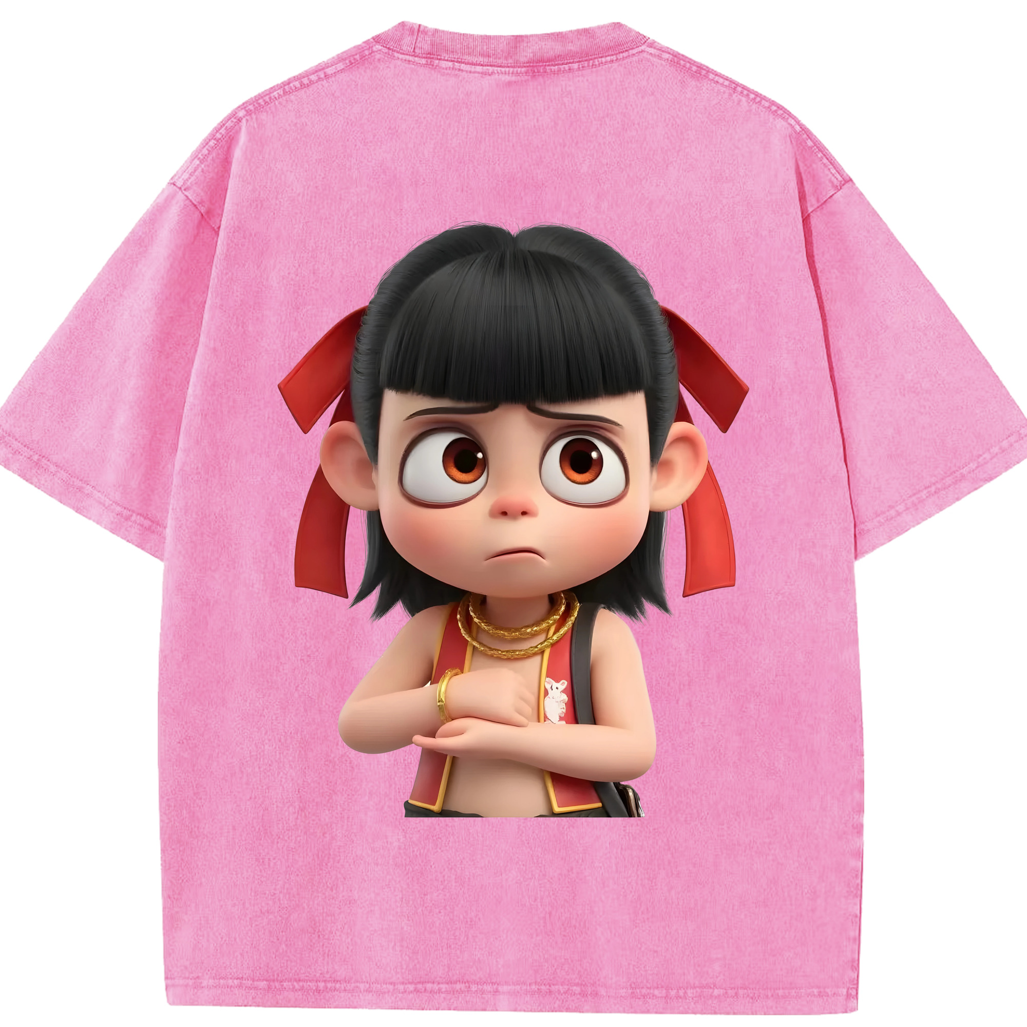 （画像用） Ne Zha 2 ナタ 魔童の大暴れ 綿100% ヴィンテージ風 半袖Tシャツ（背面プリント）